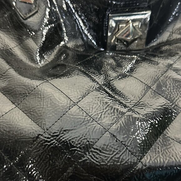 Kenneth Cole Reaction Large Quilted Tote Black Patent Leather Boho Shoulder Bag - Picture 5 of 8